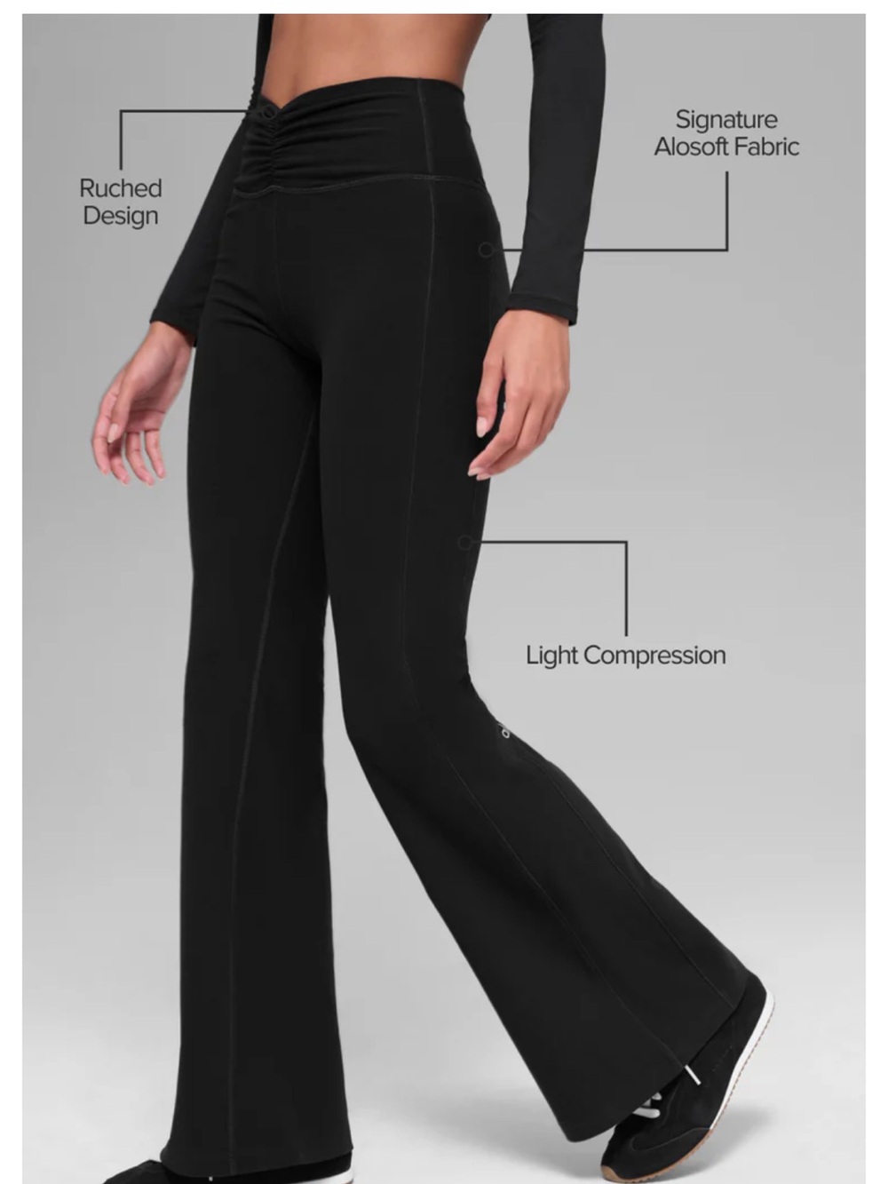 ALO Intuition High-Waist Bootcut and Long Sleeve Bra (2 piece set) - Black - Picture 2 of 5